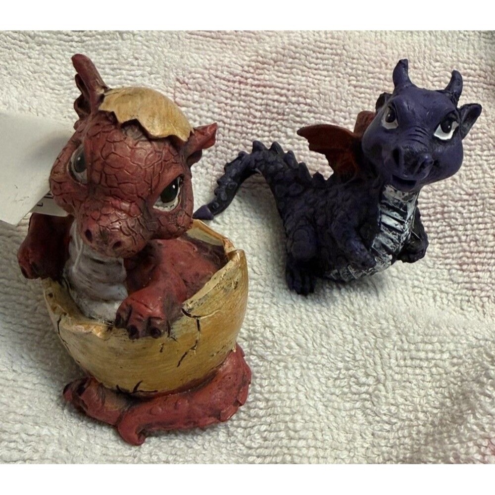 Red Baby Hatchling and Purple Dragon Mythical Creature Fairy Tale Fairy Garden